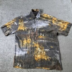 Vintage Riscatto Italy Shirt Men's L Abstract Rayon‎ Hawaiian Short Sleeve